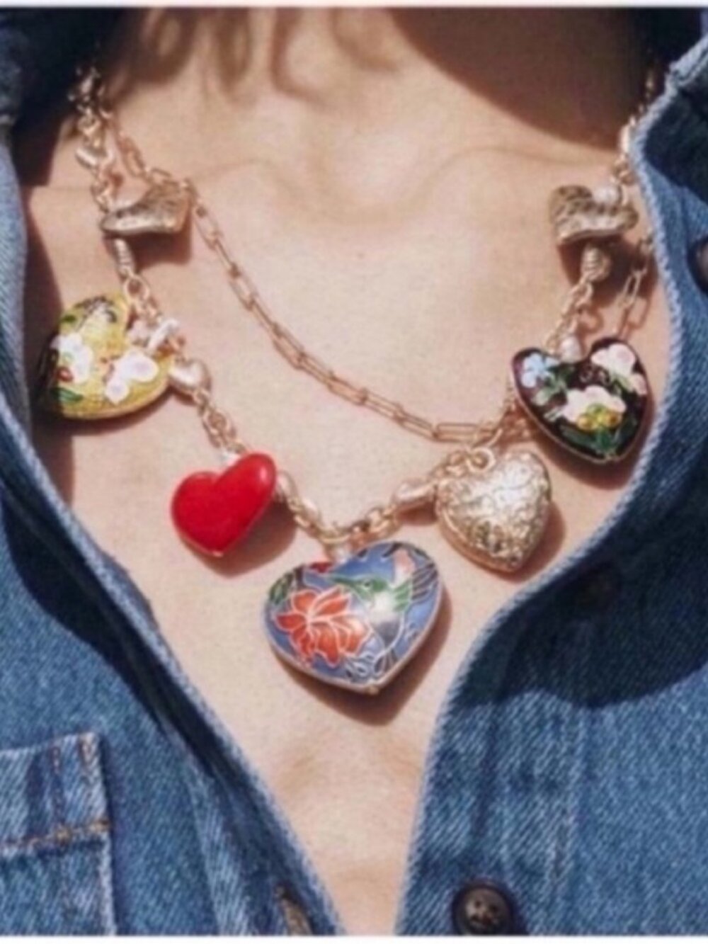 New! Oil Drip Paperclip Chain Heart Charm Necklace (3027) NWOT